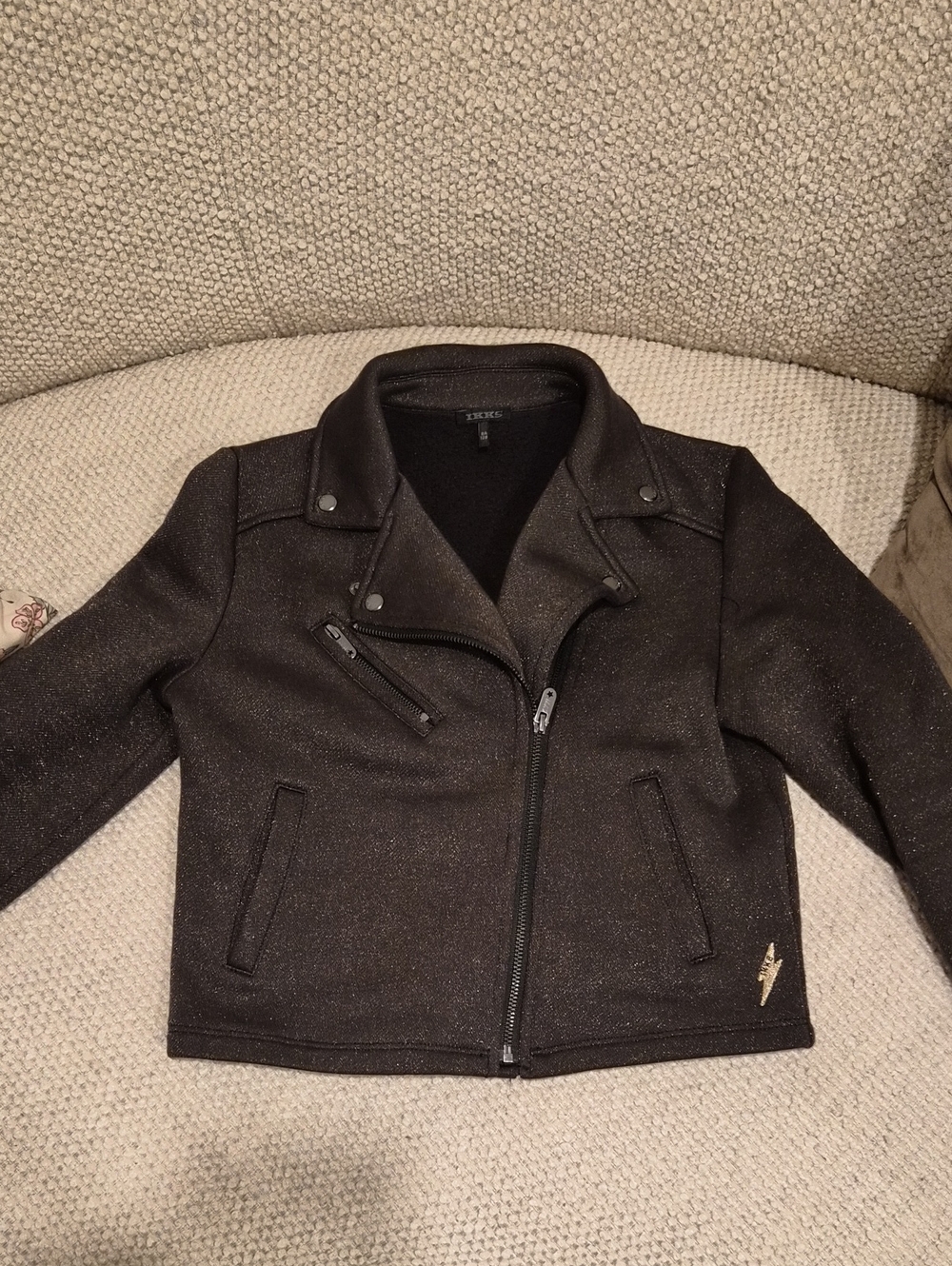 IKKS Black Moto Jacket with Subtle Sparkle
